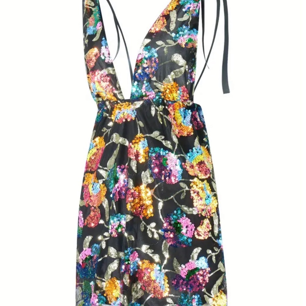 Brand New Sparkly Deep V Multicolor Dress | Size: 6 - Picture 3 of 4